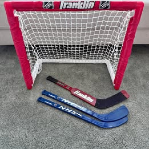 Small knee hockey net and sticks